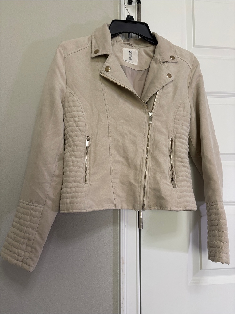 H&M Light Beige Quilted Moto Jacket